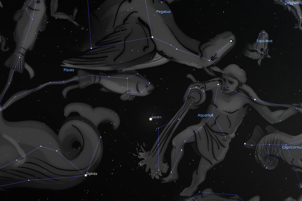 Stellarium image showing Saturn in Purva bhadrapada.