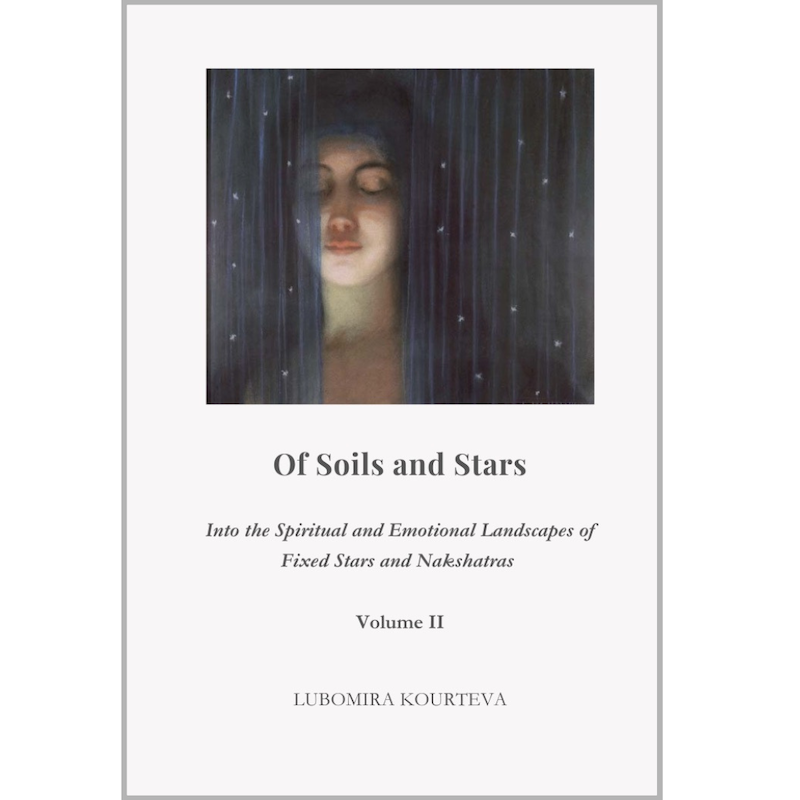 Book cover of an essay collection, with art of a woman hidden behind an indigo veil of stars.