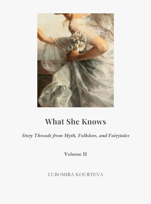 Book cover of an essay collection, with art showing a woman wearing a white silk dress and holding white flowers.